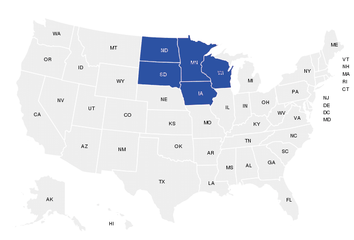 Map MN ND SD IA WI | CPS Technology Solutions